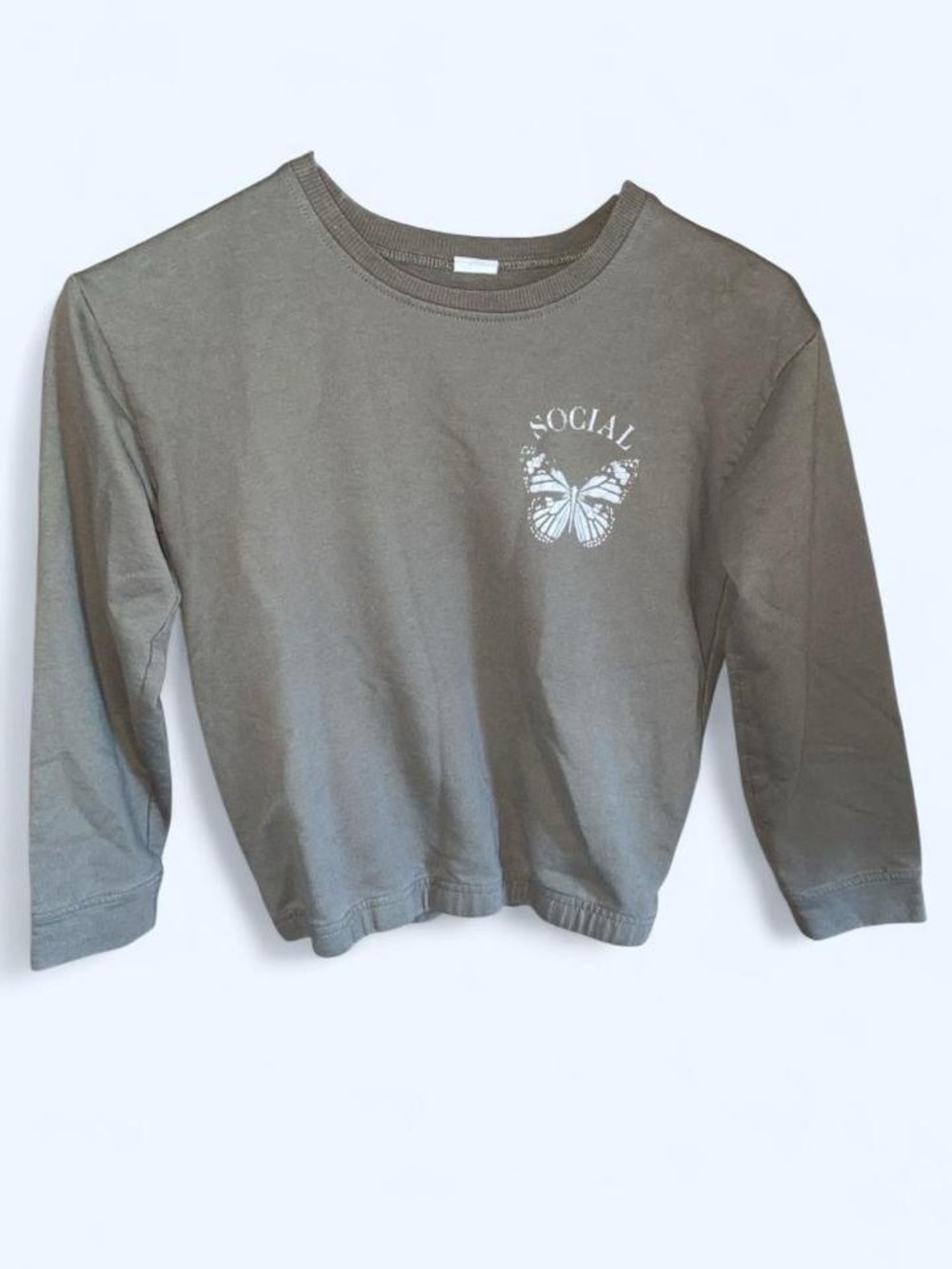 Girls' Olive Green 'Social' Butterfly Long-Sleeve Tee - Casual Essential